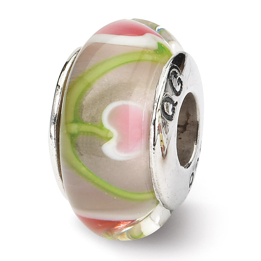 Pink Green Hand-blown Glass Bead Sterling Silver QRS625