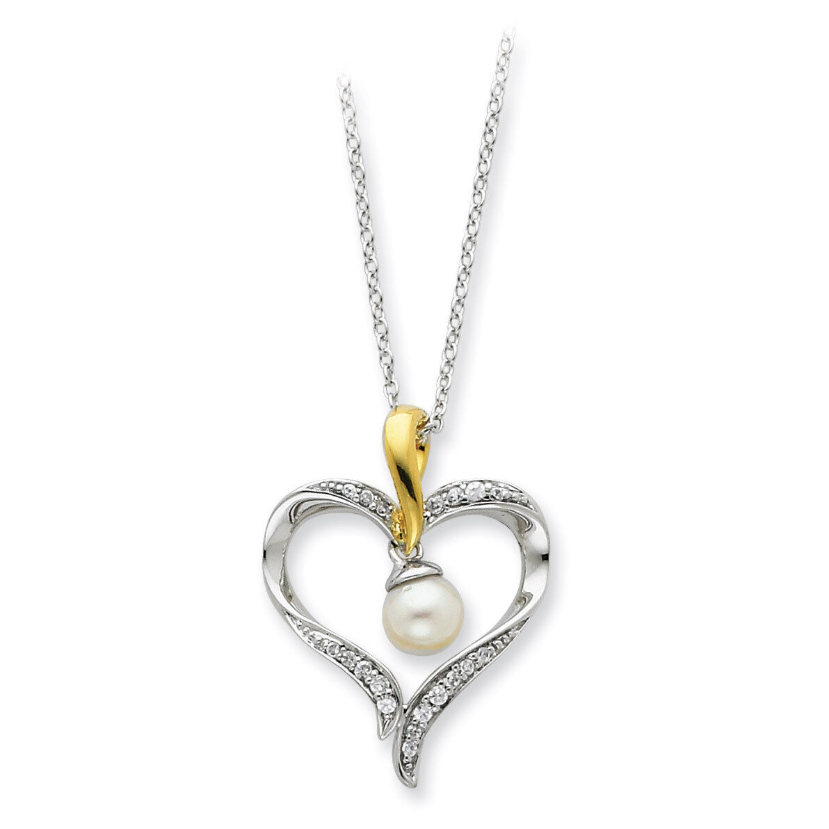 Gold-plated Cultured Pearl Heart Soul 18in Neck Sterling Silver QSX202