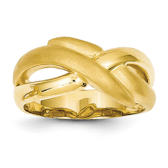 Polished & Satin Swirl Cross-over Dome Ring 14k Gold R545
