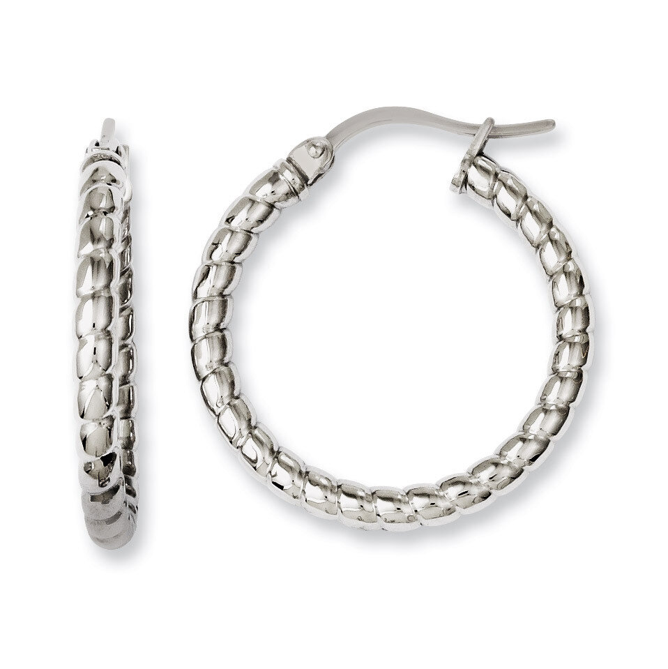 Textured 20mm Hollow Hoop Earrings Stainless Steel SRE647, MPN: SRE647, 883957019833