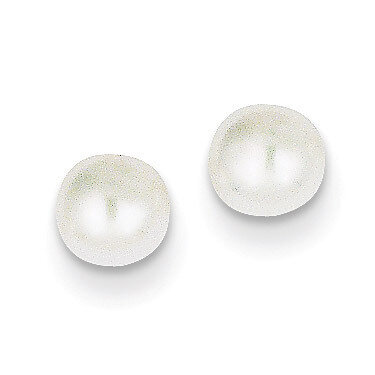 5-6mm White Button Cultured Pearl Stud Earrings 14k Gold X50BW
