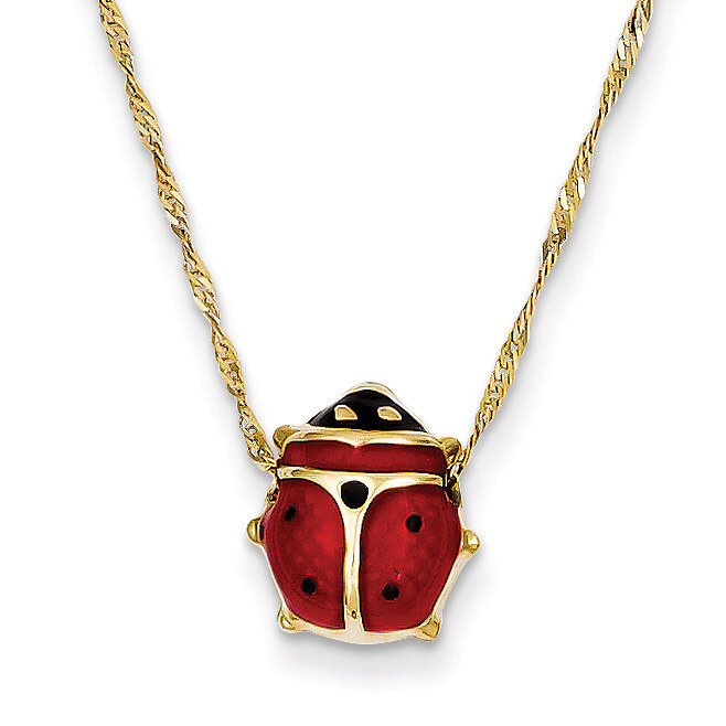 Enameled Ladybug Necklace 14k Gold XCH212