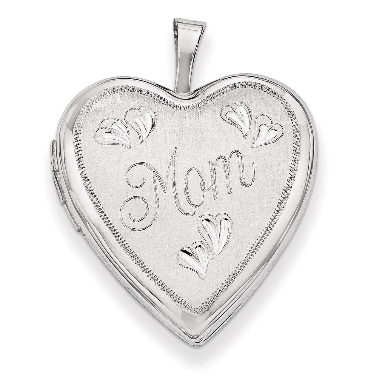 20mm White Gold Mom with Hearts Heart Locket 14K XL611