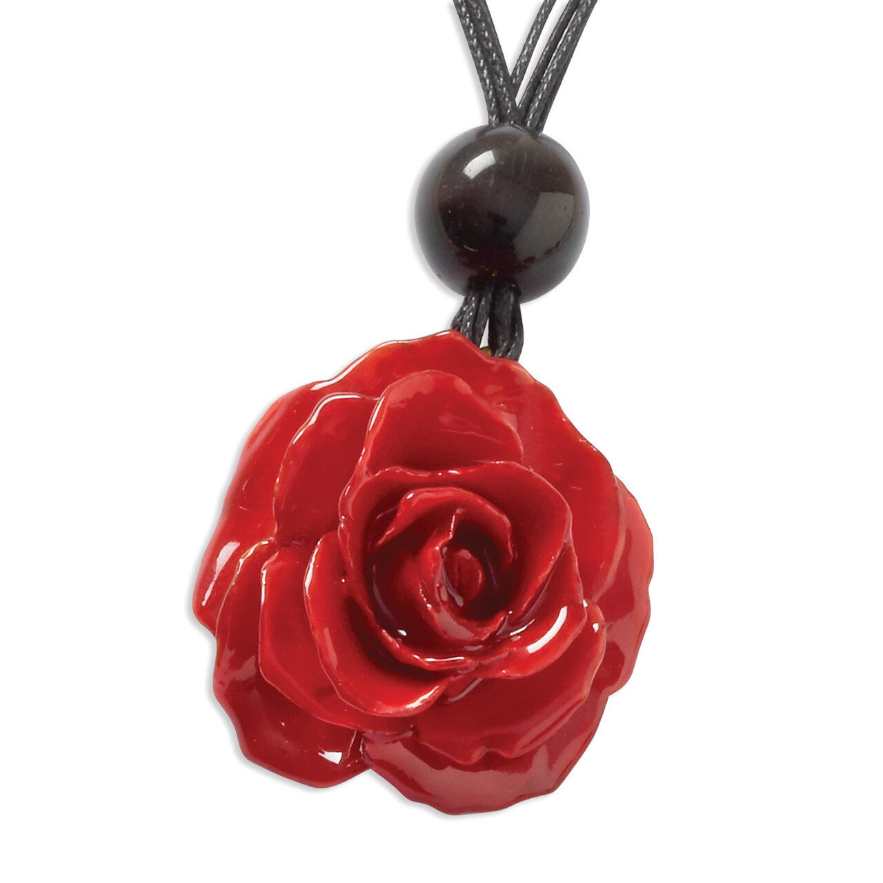 Red Rose Choker with Black Cotton Cord Lacquer Dipped BF1338-18