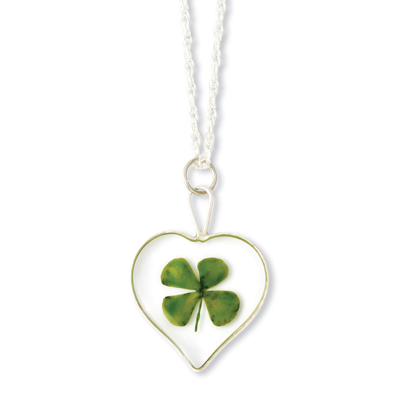 Four Leaf Clover Heart with Silver-plated Chain Silver Trim BF1352-20, MPN: BF1352-20, 810391015664