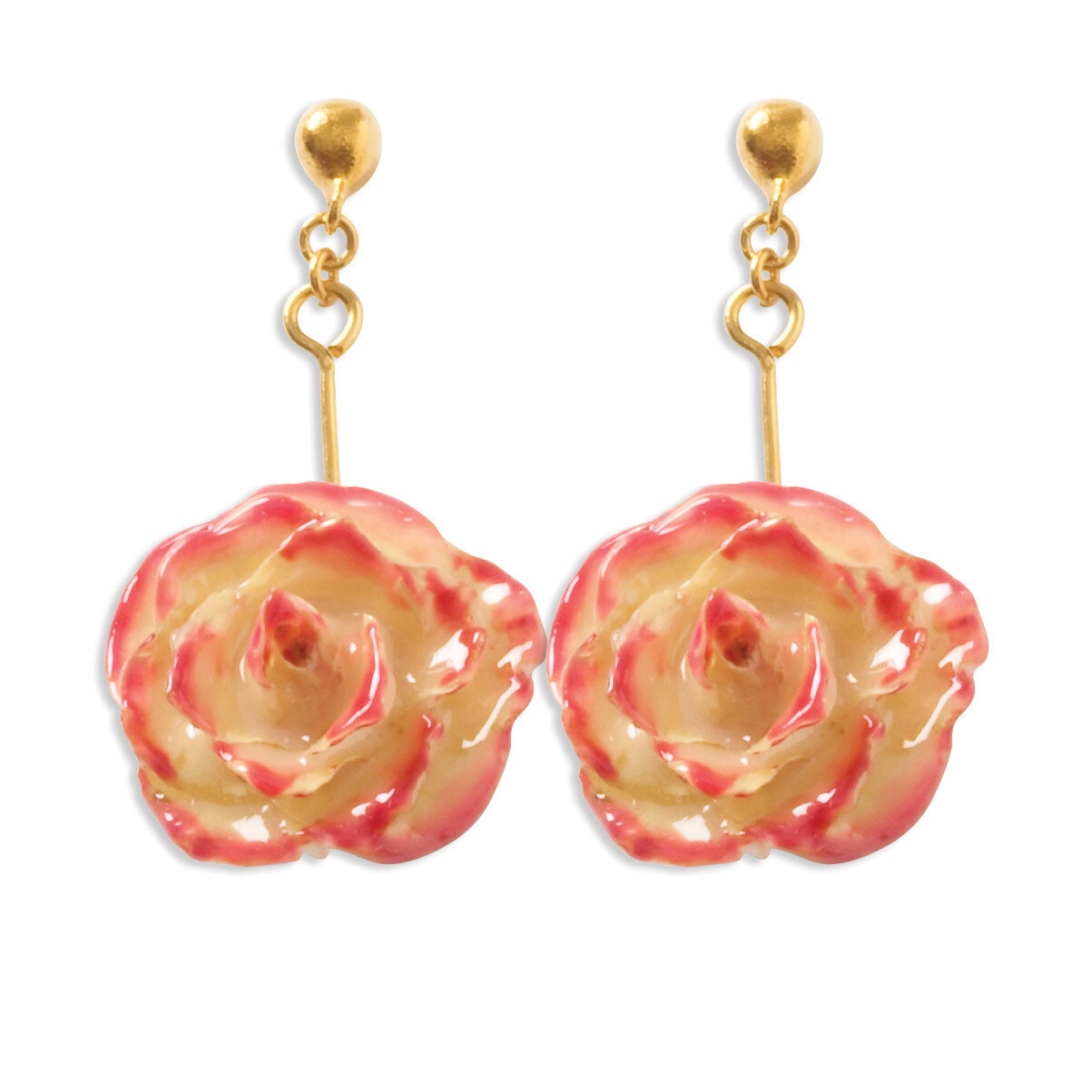 Cream &amp; Fuchsia Rose Dangle Earrings Lacquer Dipped BF1365, MPN: BF1365, 810391015138