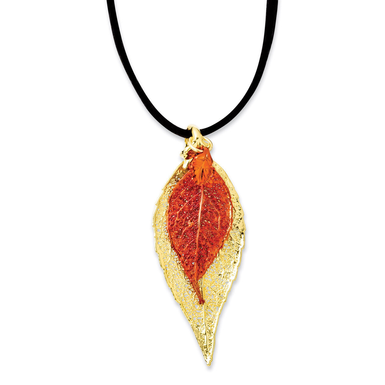 Double Evergreen Leaf Necklace 24k Gold/Iridescent Copper Dipped BF1948-20, MPN: BF1948-20, 8103910…