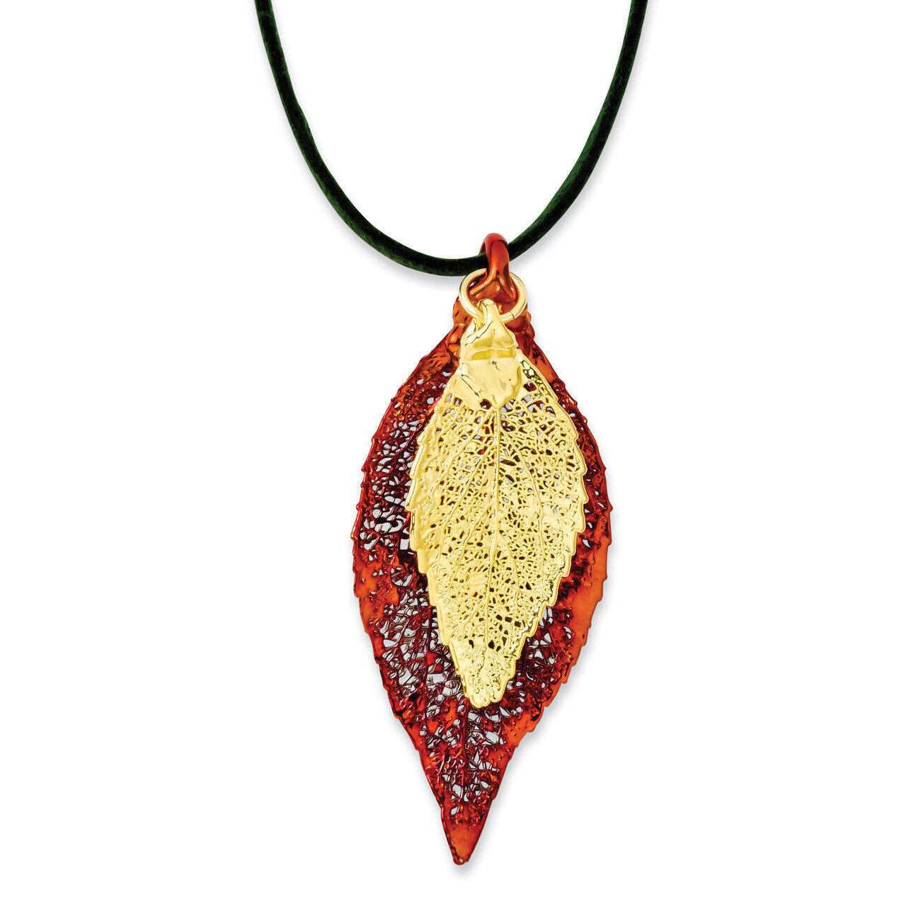 Evergreen Leaf Necklace Iridescent Copper 24k Gold Dipped Double BF1949-20, MPN: BF1949-20, 8103910…
