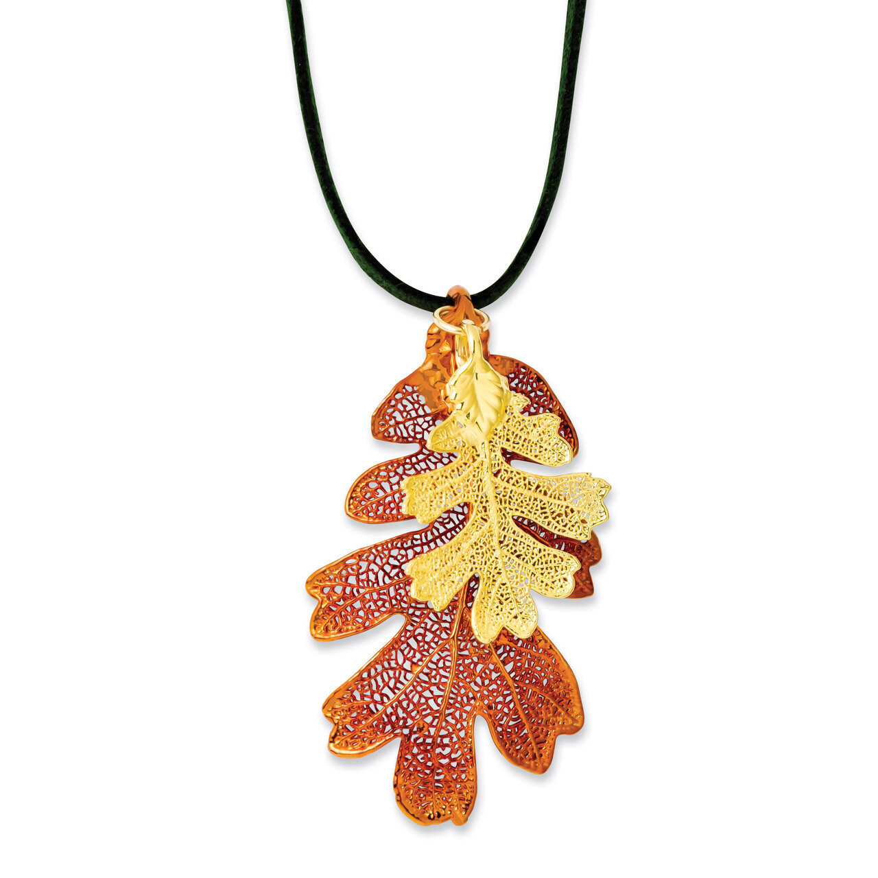 Oak Leaf Necklace with Leather Cord Iridescent Copper 24k Gold Dipped BF1970-20, MPN: BF1970-20, 81…