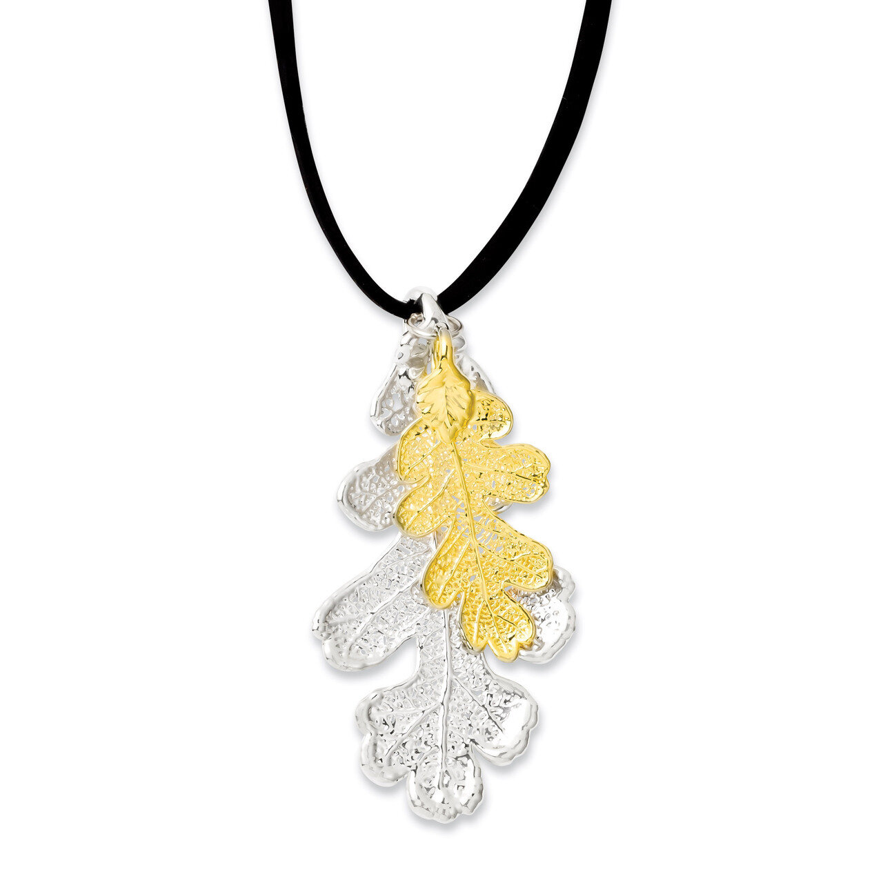 Oak Leaf Necklace with Leather Cord Silver 24k Gold Dipped BF1971-20, MPN: BF1971-20, 810391017989