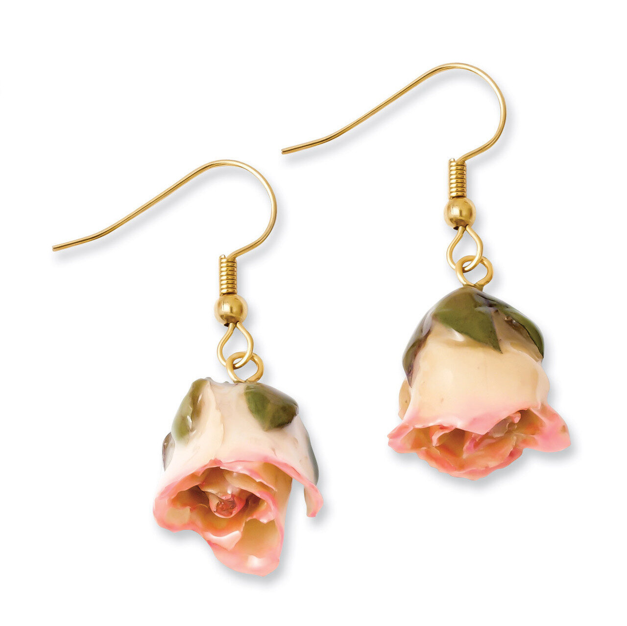 Cream Pink Rose Dangle Earrings Lacquer Dipped BF1990, MPN: BF1990, 810391014421