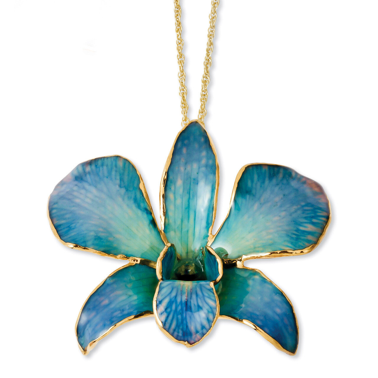 Blue Purple Dendrobium Orchid Necklace Lacquer Dipped Gold Trimmed BF2015-20