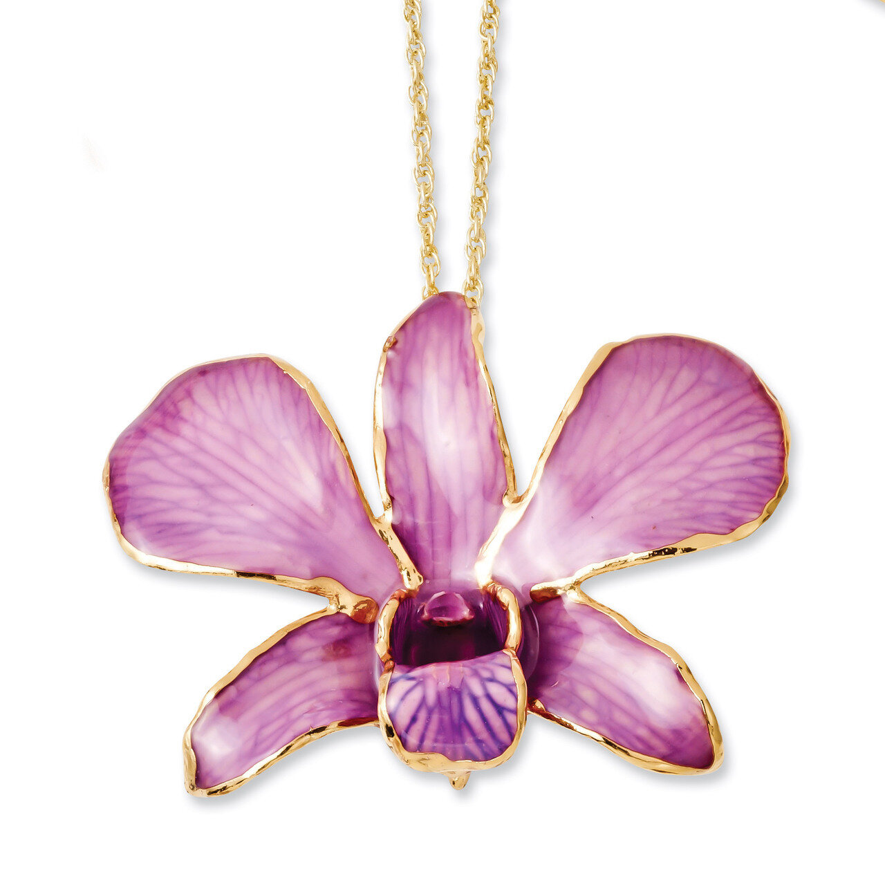 Hot Lavender Dendrobium Orchid Necklace Lacquer Dipped Gold Trimmed BF2016-20