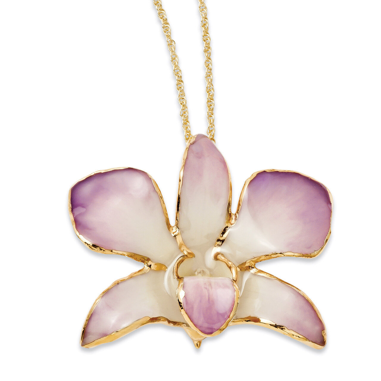 Lilac Dendrobium Orchid Necklace Lacquer Dipped Gold Trimmed BF2017-20