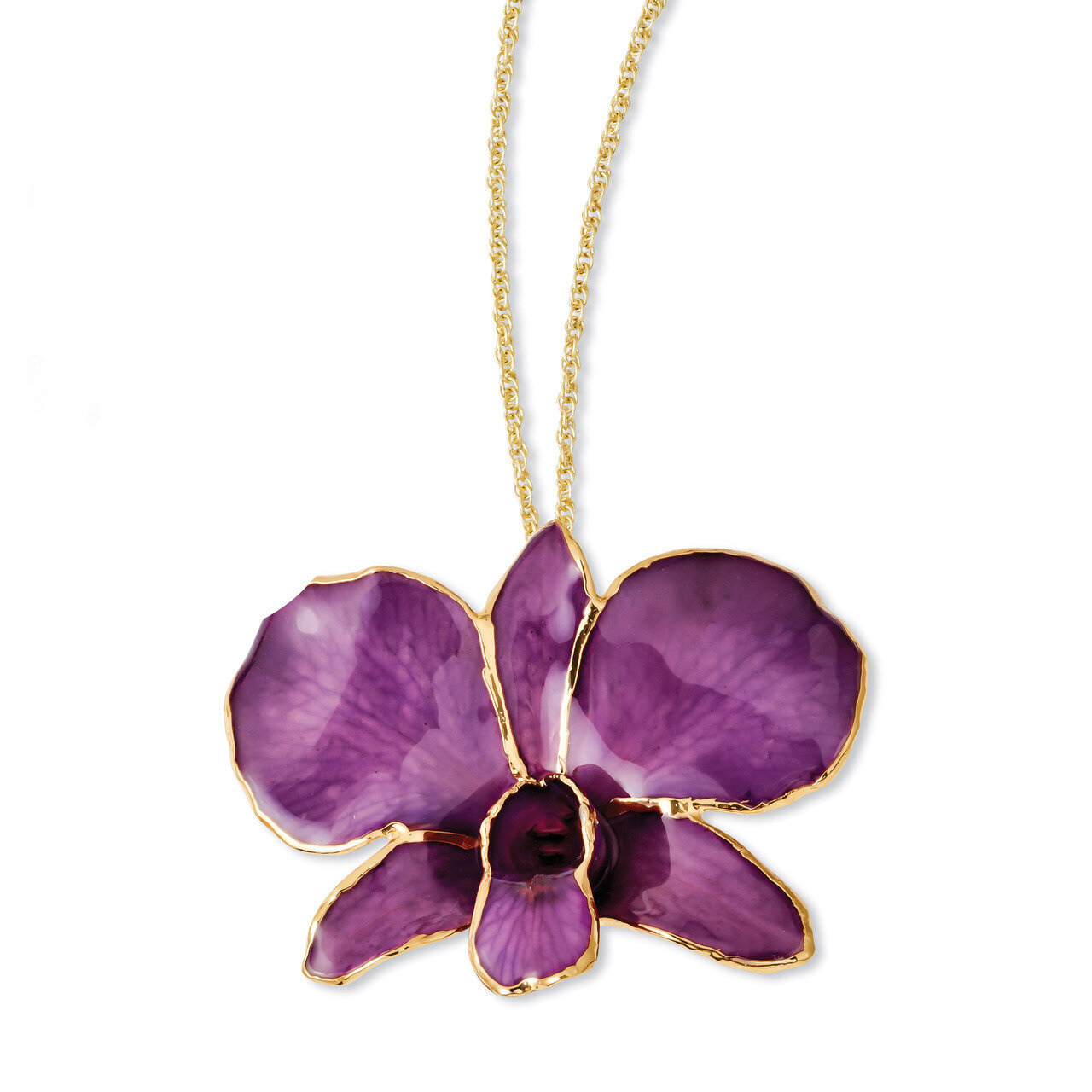 Purple Dendrobium Orchid Necklace Lacquer Dipped Gold Trimmed BF2020-20