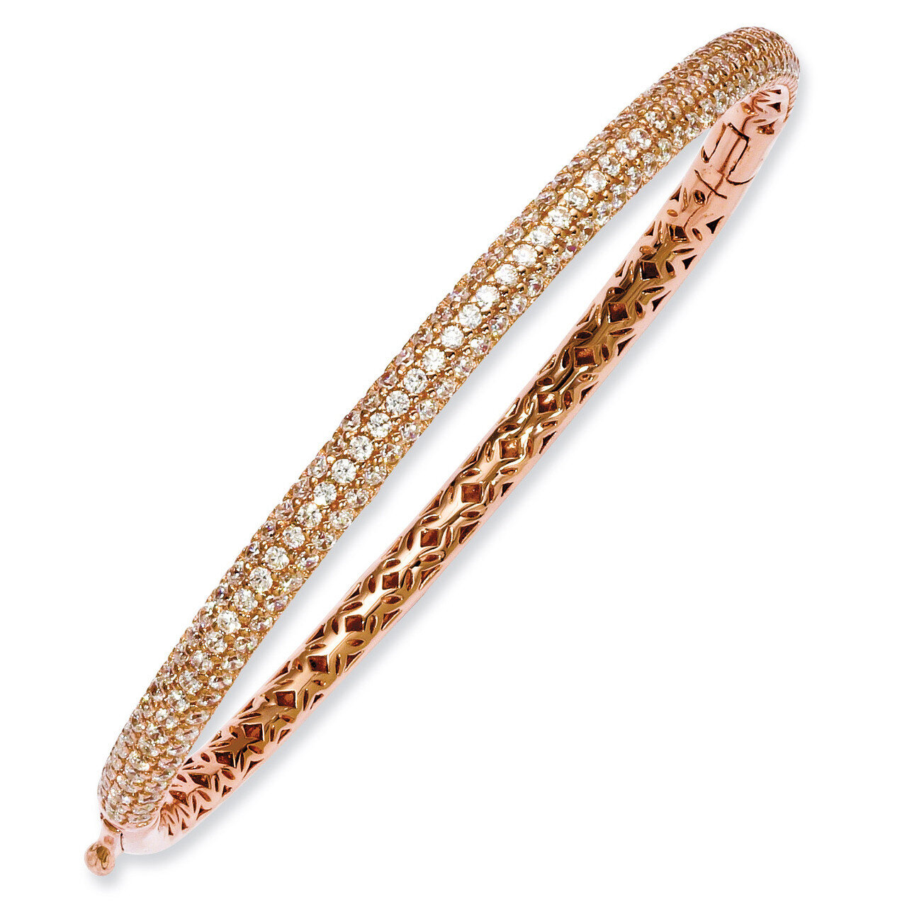 Rose Gold-plated 175 Stone Diamond Hinged Bangle Sterling Silver Pave QB664P