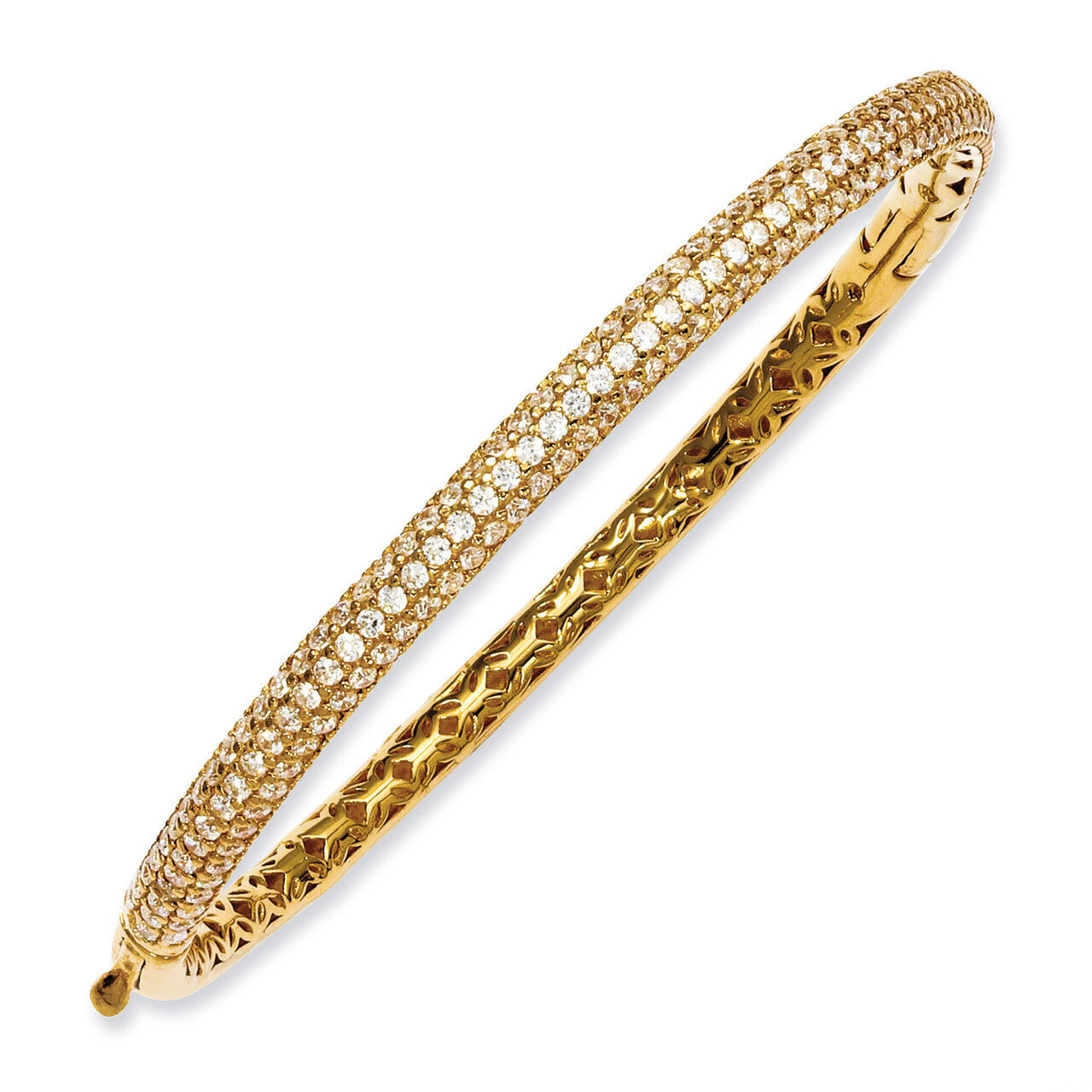 Gold-plated 175 Stone Diamond Hinged Bangle Sterling Silver Pave QB664Y, MPN: QB664Y, 886774298405