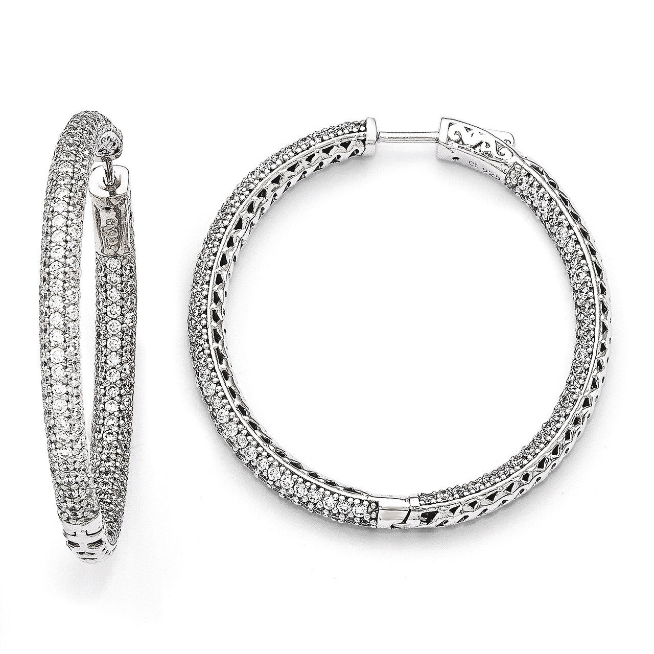 Pave Diamond 380 stones Hoop Earrings Sterling Silver Rhodium-plated QE11078, MPN: QE11078, 1911013…