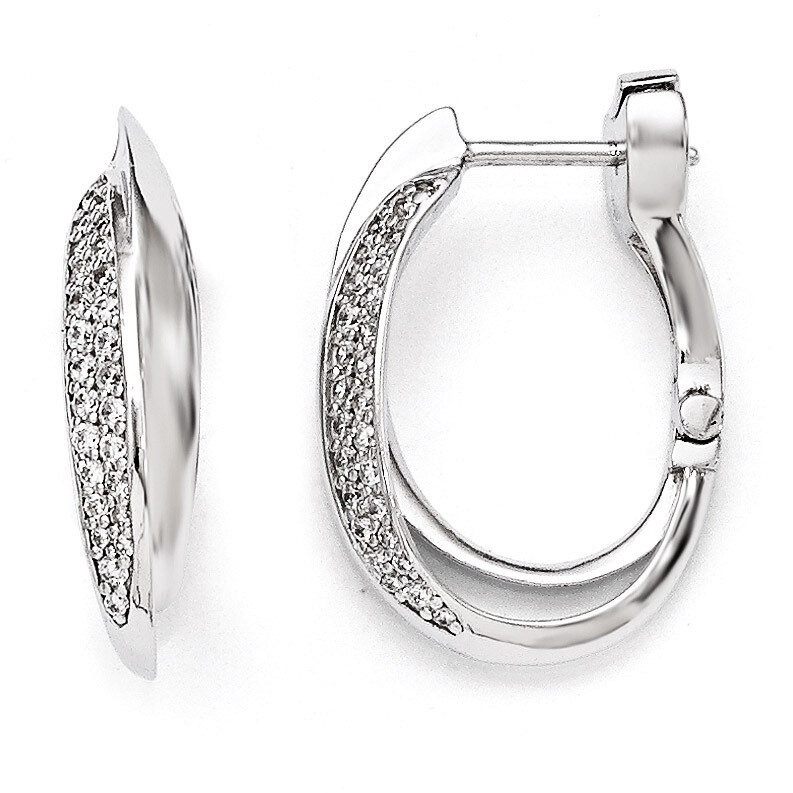 Polished Diamond Hinged Oval Double Hoop Dangle E Sterling Silver Rhodium-plated QE11299