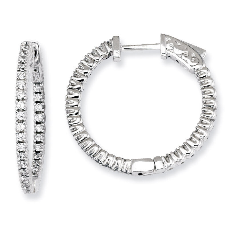 60 Stones In and Out Round Hoop Earrings Sterling Silver with Diamonds QE7561