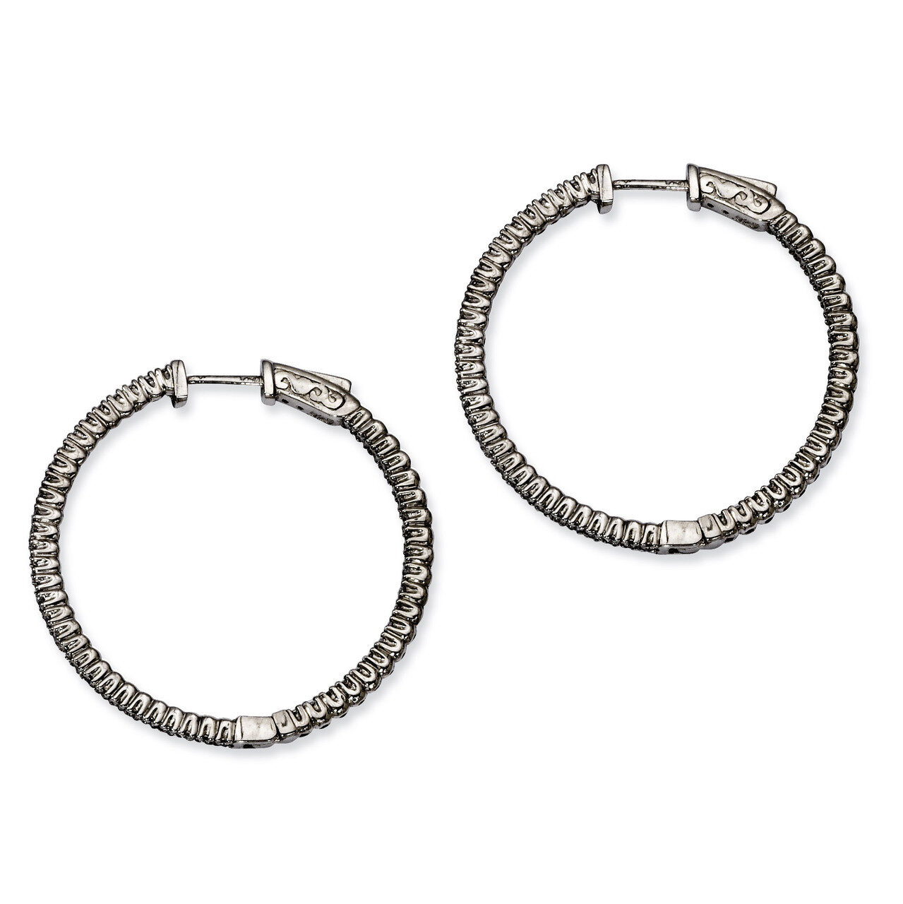 In and Out Diamond Round Hoop Earrings Sterling Silver Rhodium-plated QE7562B