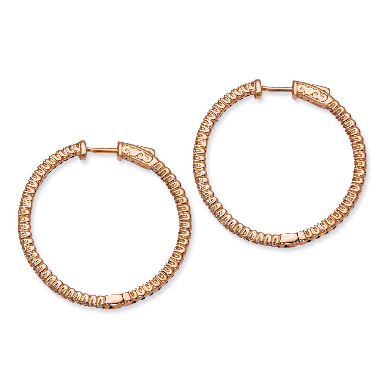 Diamond In and Out Round Hoop Earrings Sterling Silver Rose Gold-plated QE7562P, MPN: QE7562P, 8867…
