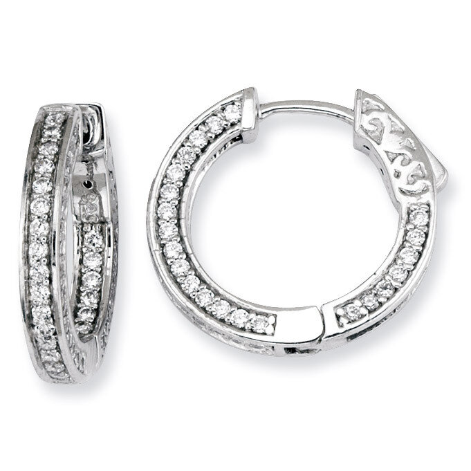 134 Stones In and Out Round Hoop Earrings Sterling Silver with Diamonds QE7566