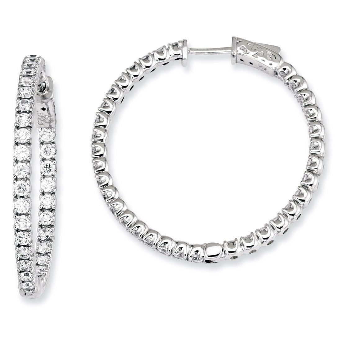 68 Stones In and Out Round Hoop Earrings Sterling Silver with Diamonds QE7571
