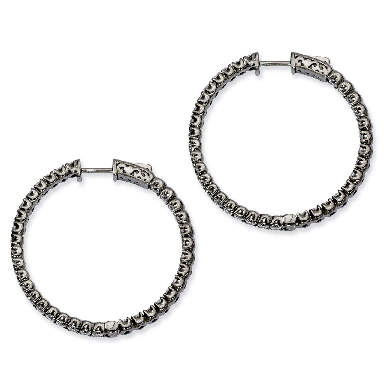 Diamond In and Out Round Hoop Earrings Sterling Silver Rhodium-plated QE7571B, MPN: QE7571B, 886774…