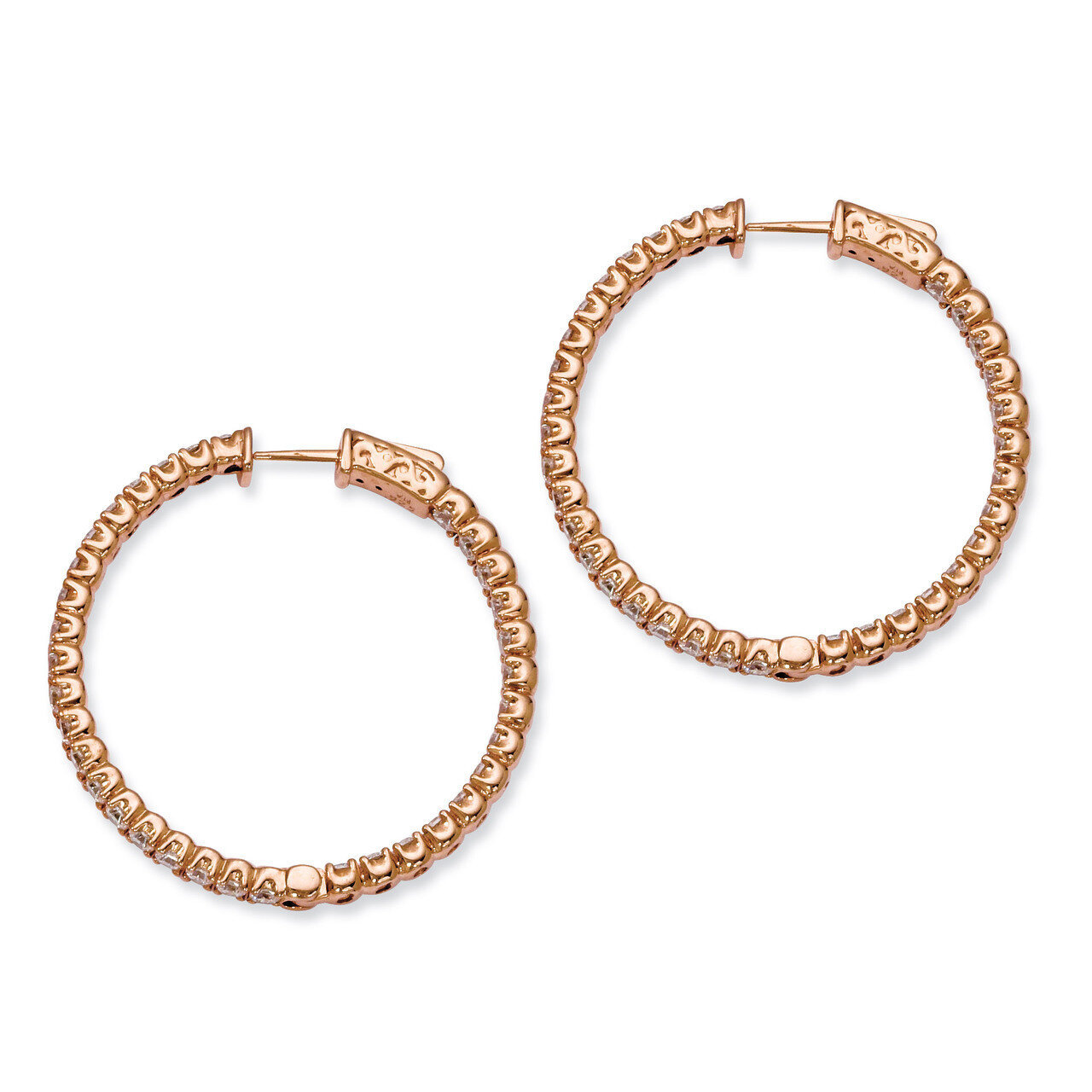 Diamond In and Out Round Hoop Earrings Sterling Silver Rose Gold-plated QE7571P, MPN: QE7571P, 8867…