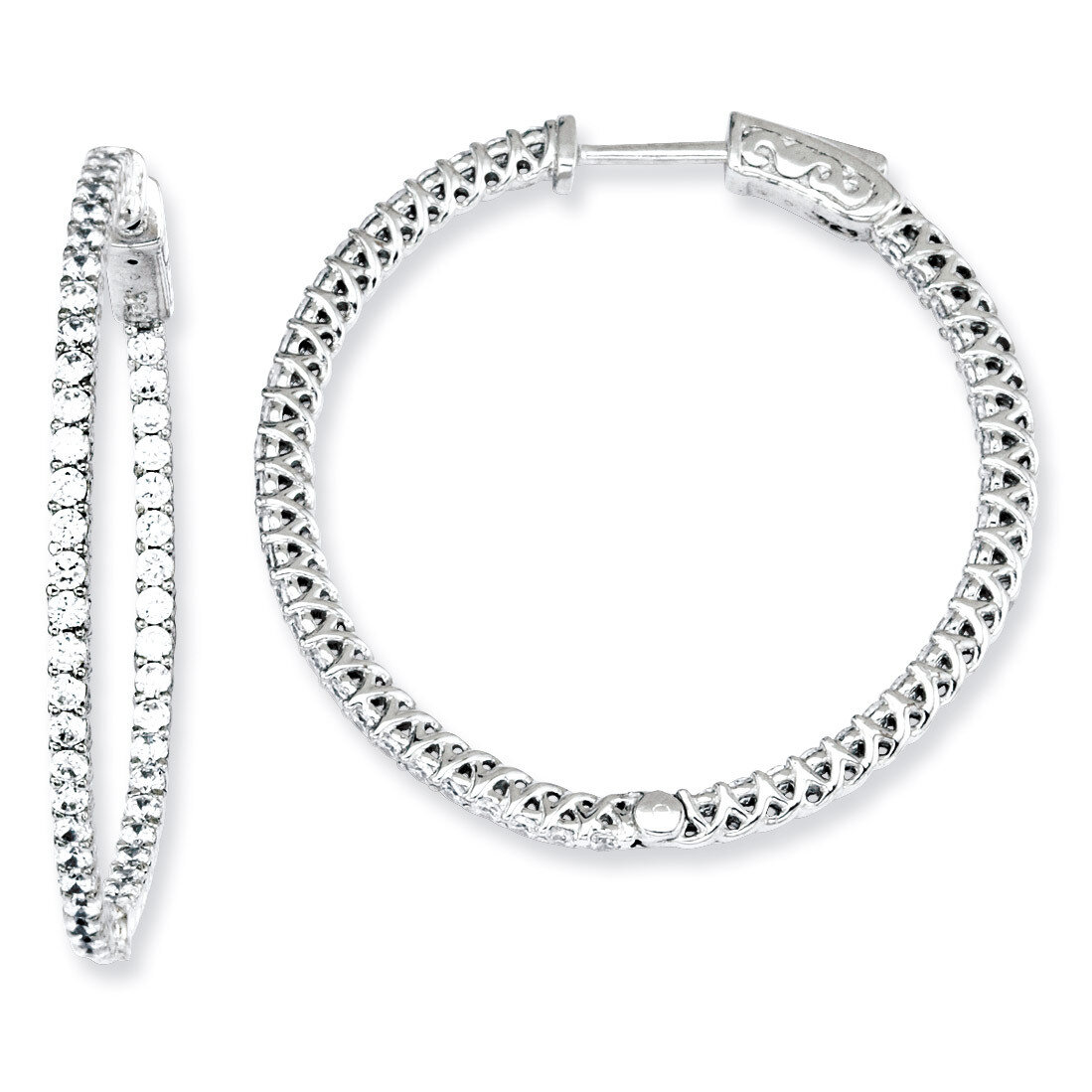 76 stones In and Out Round Hoop Earrings Sterling Silver with Diamonds QE7574, MPN: QE7574, 8867742…