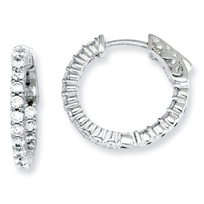 32 Stones In and Out Round Hoop Earrings Sterling Silver with Diamonds QE7575, MPN: QE7575, 8867742…