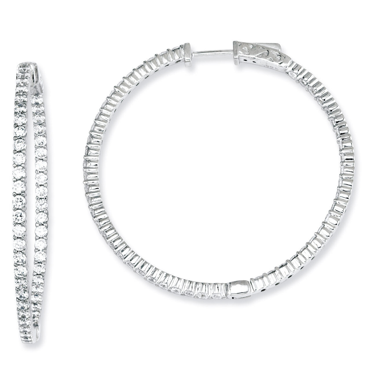 100 Stones In and Out Round Hoop Earrings Sterling Silver with Diamonds QE7577, MPN: QE7577, 886774…