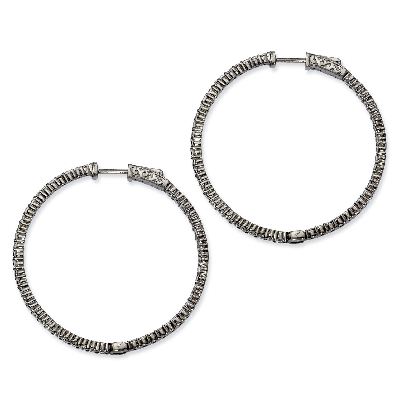 Diamond In & Out Hoop Earrings Sterling Silver Rhodium-plated QE7577B