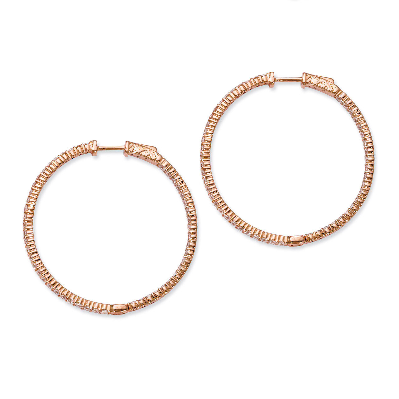 Rose Gold -plated Diamond In and Out Hoop Earrings Sterling Silver QE7577P