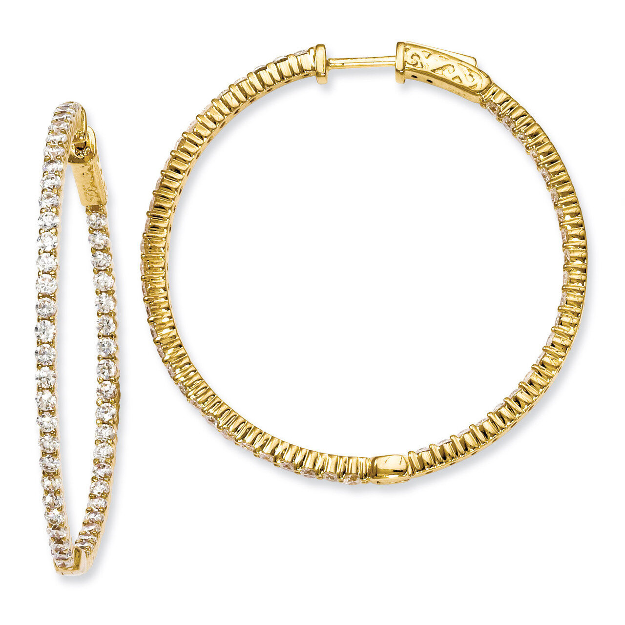 100 Stone Diamond In and Out Hoop Earrings Sterling Silver Gold-plated QE7577Y, MPN: QE7577Y, 88677…