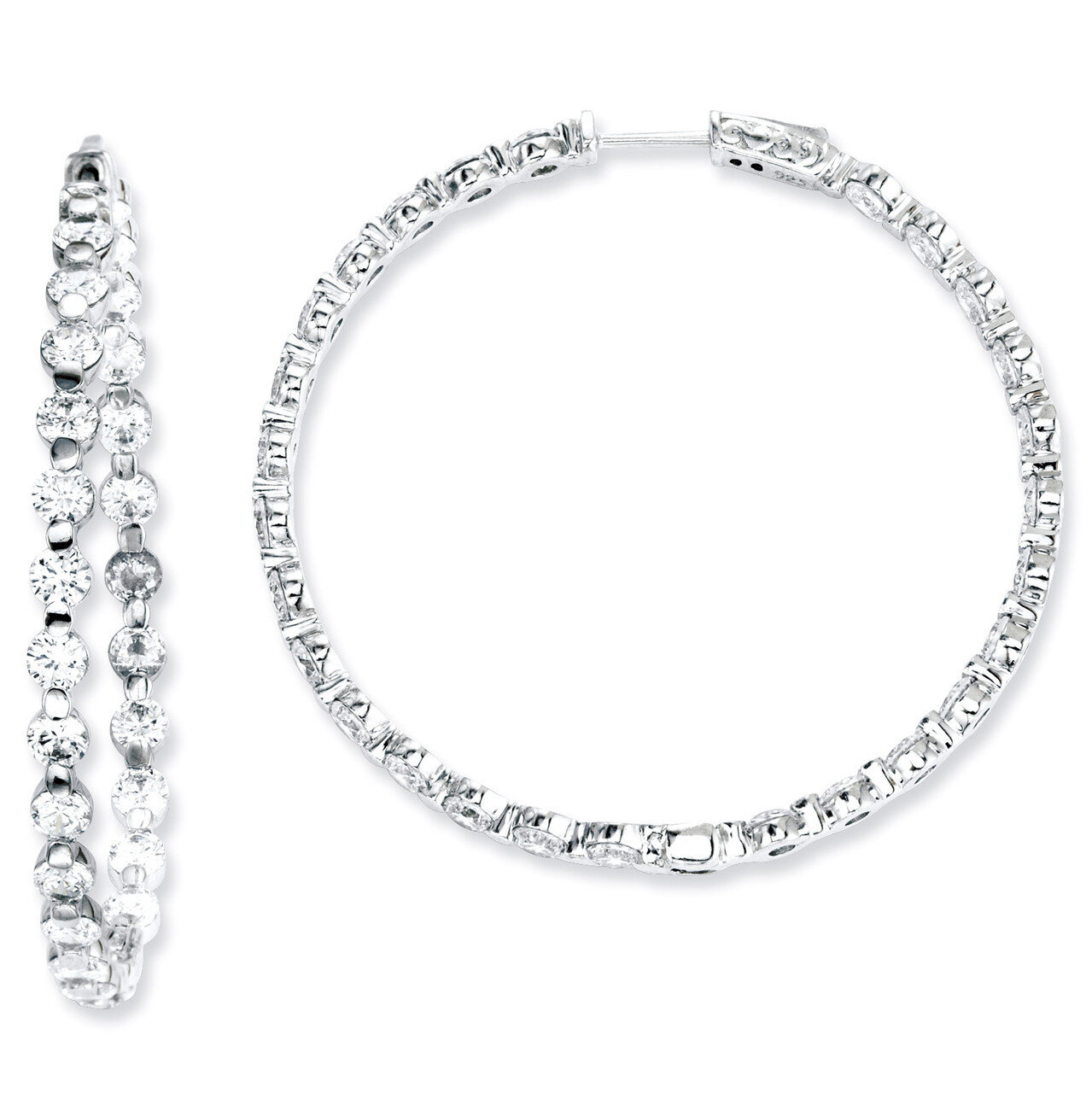 54 Stones In and Out Round Hoop Earrings Sterling Silver with Diamonds QE7582, MPN: QE7582, 8867742…