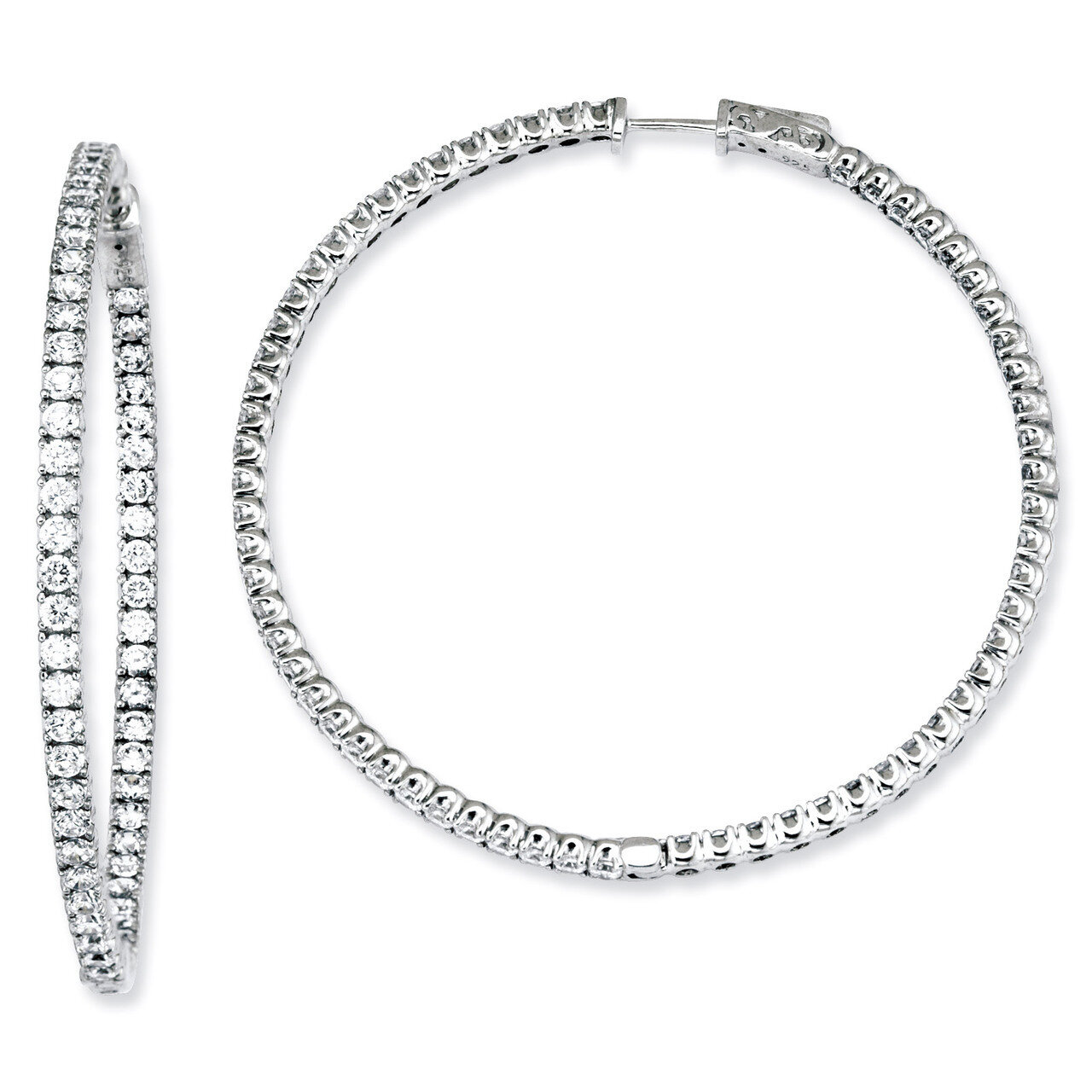 124 Stones In and Out Round Hoop Earrings Sterling Silver with Diamonds QE7583, MPN: QE7583, 886774…