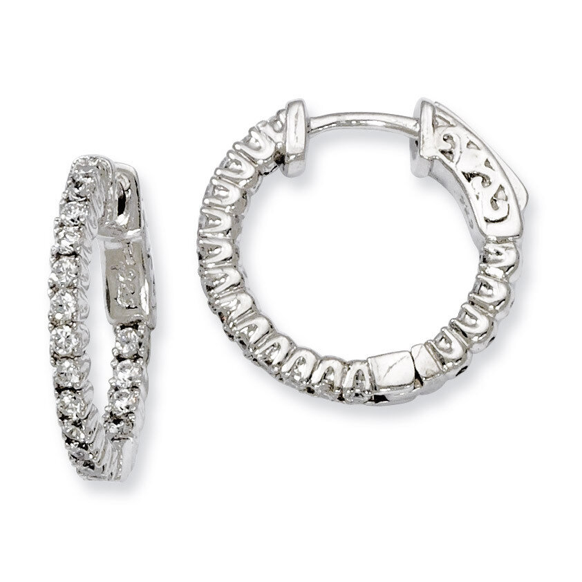 Diamond In and Out Hinged Hoop Earrings Sterling Silver Rhodium-plated QE7945, MPN: QE7945, 8867742…
