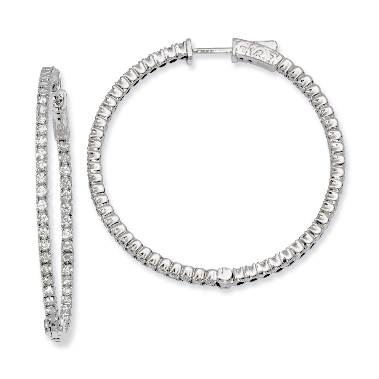 Diamond In and Out Hinged Hoop Earrings Sterling Silver Rhodium-plated QE7948, MPN: QE7948, 8867742…