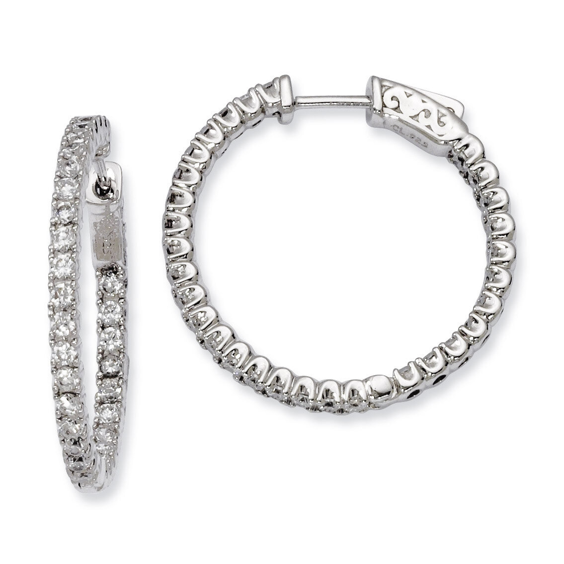 In and Out Diamond Hinged Hoop Earrings Sterling Silver Rhodium-plated QE7950