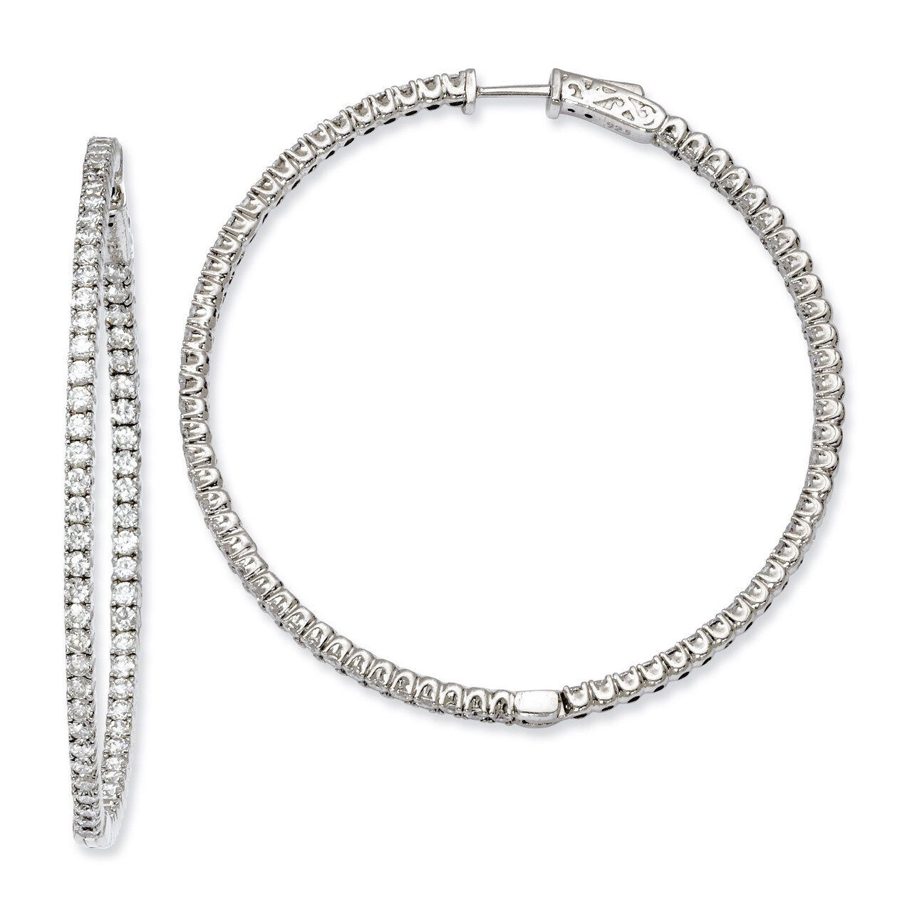 Diamond In and Out Hinged Hoop Earrings Sterling Silver Rhodium-plated QE7951, MPN: QE7951, 8867742…
