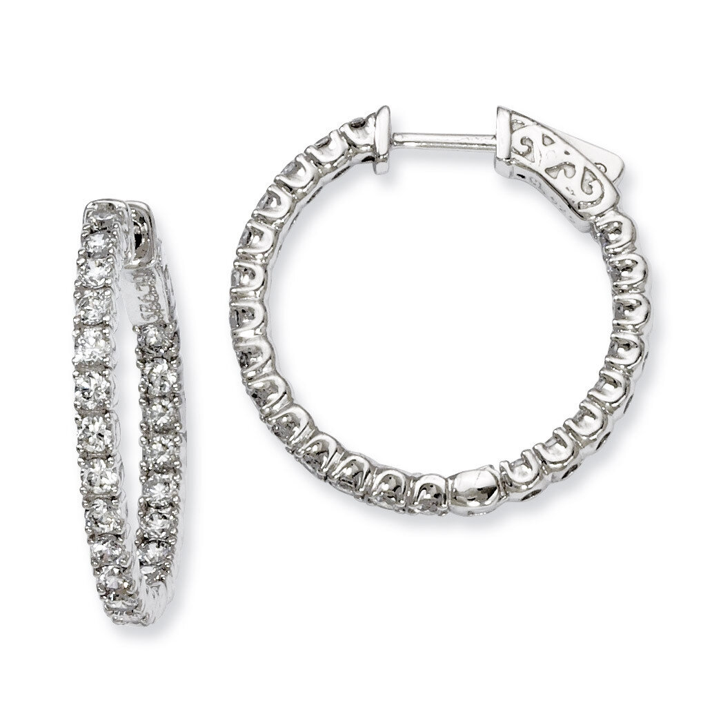 Diamond In and Out Hinged Hoop Earrings Sterling Silver Rhodium-plated QE7953