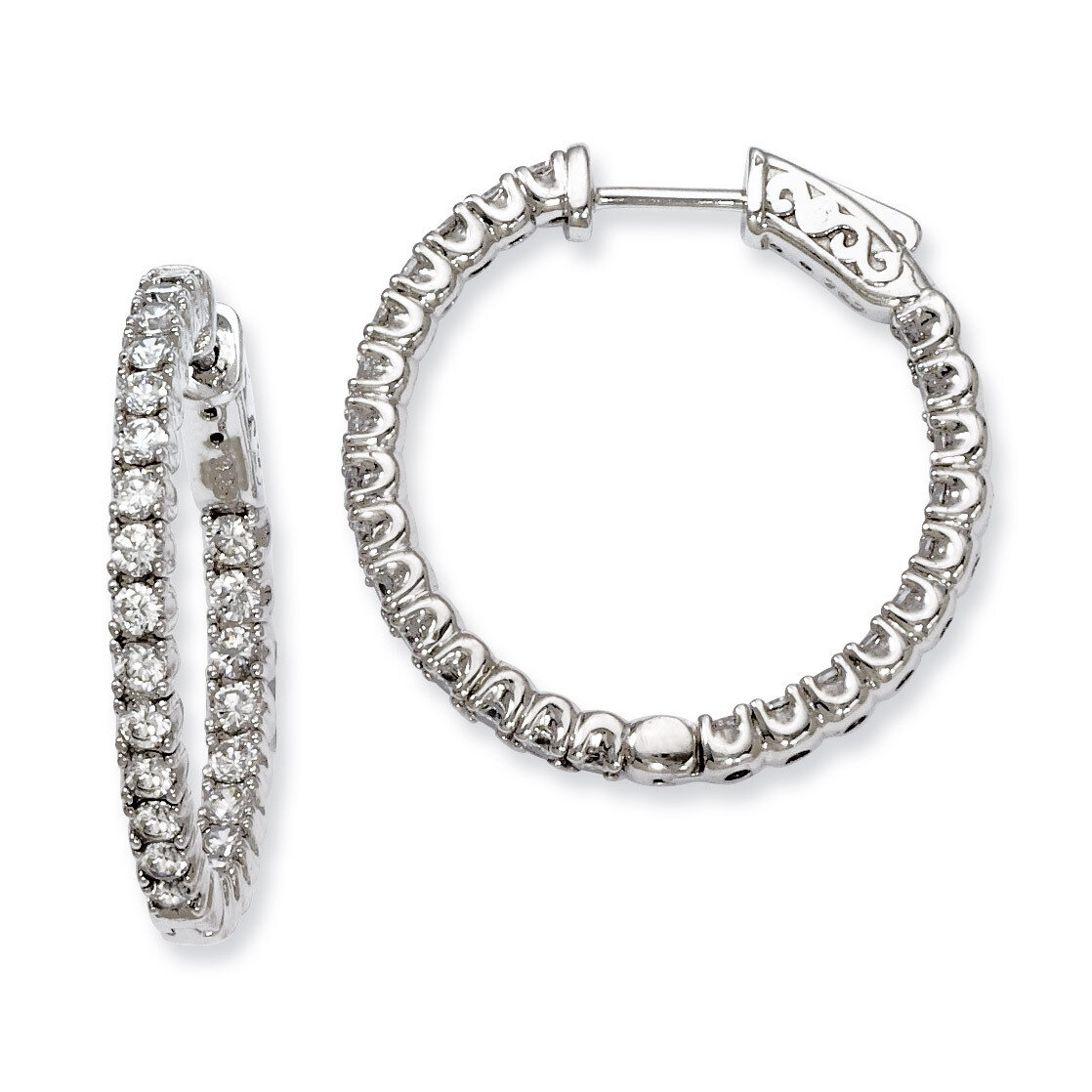 Diamond In and Out Hinged Hoop Earrings Sterling Silver Rhodium-plated QE7954, MPN: QE7954, 8867747…