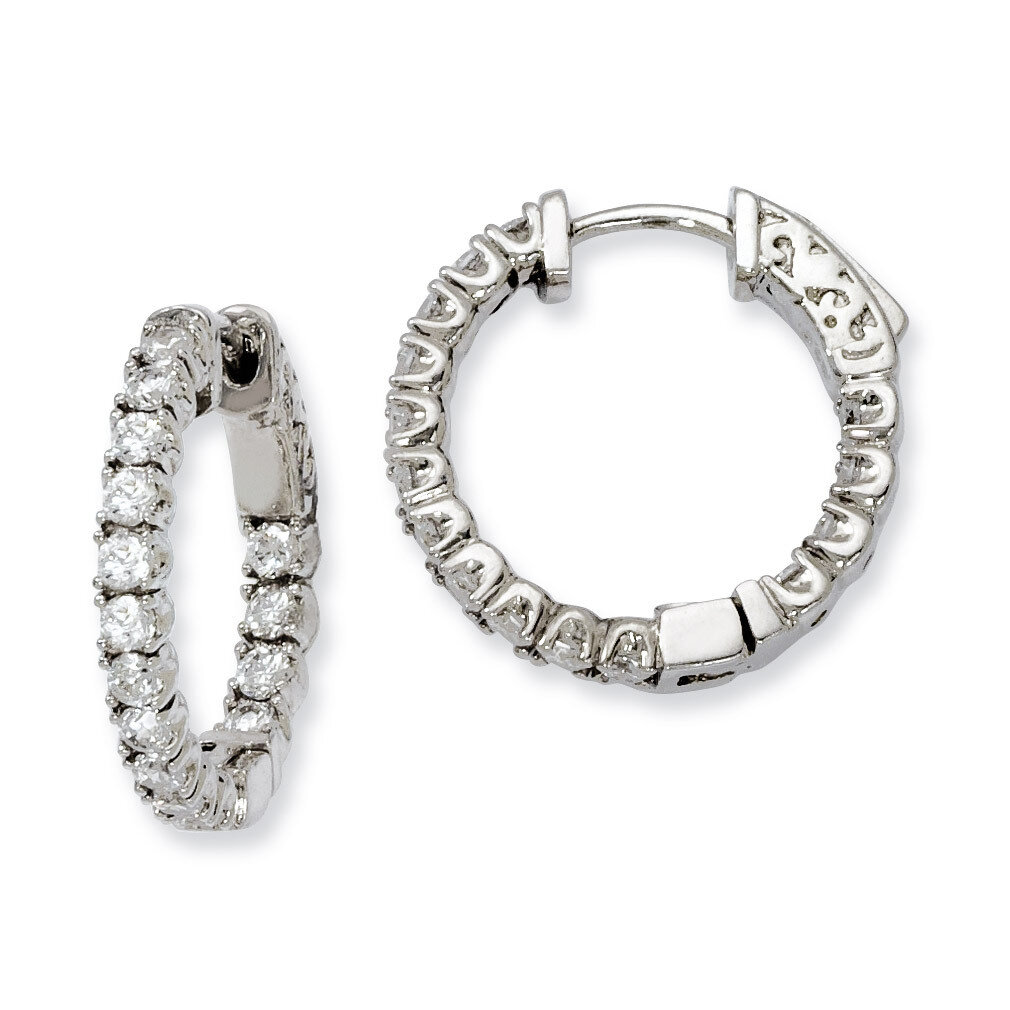 Diamond In and Out Hinged Hoop Earrings Sterling Silver Rhodium-plated QE7956, MPN: QE7956, 8867742…