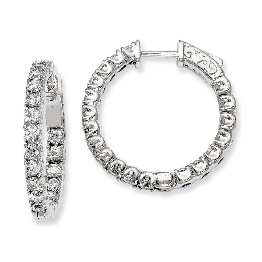 Diamond In and Out Hinged Hoop Earrings Sterling Silver Rhodium-plated QE7958, MPN: QE7958, 8867747…