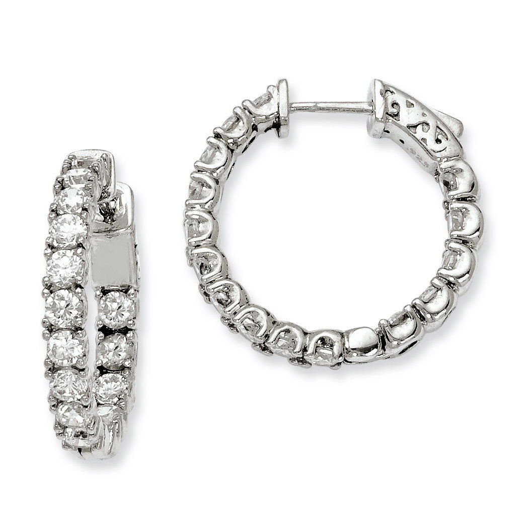 Diamond In and Out Hinged Hoop Earrings Sterling Silver Rhodium-plated QE7962, MPN: QE7962, 8867747…