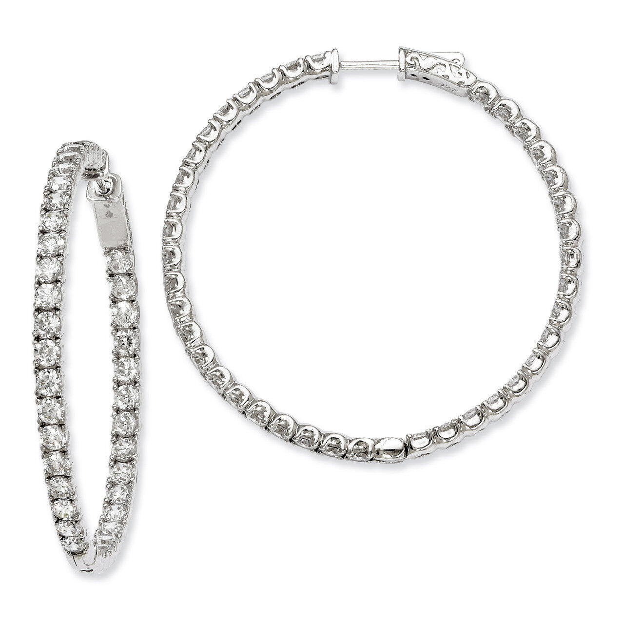 Diamond In and Out Hinged Hoop Earrings Sterling Silver Rhodium-plated QE7964, MPN: QE7964, 8867747…