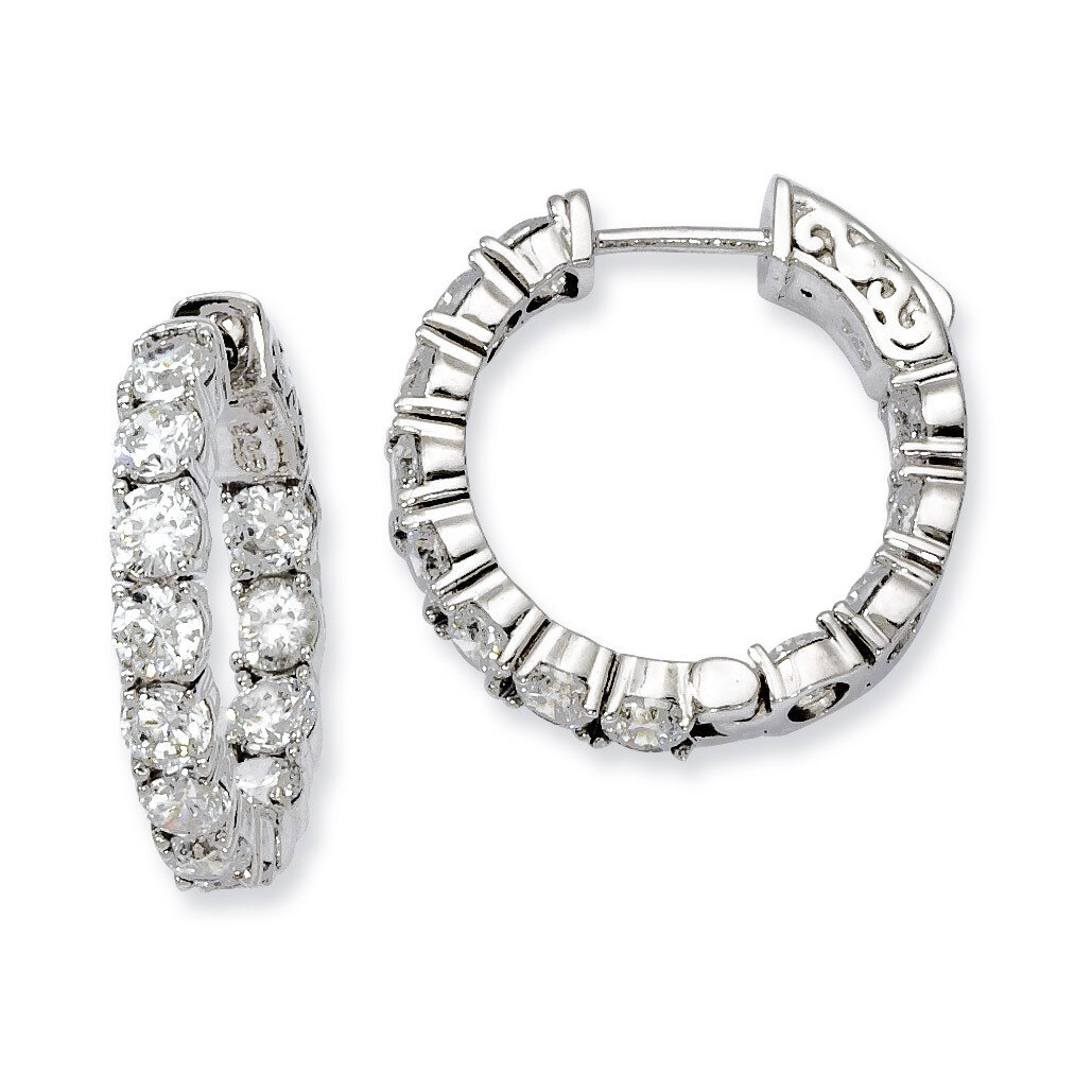 Diamond In and Out Hinged Hoop Earrings Sterling Silver Rhodium-plated QE7965, MPN: QE7965, 8867742…