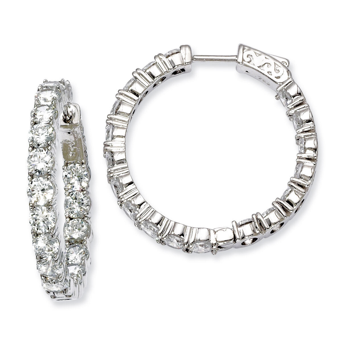 Diamond In and Out Hinged Hoop Earrings Sterling Silver Rhodium-plated QE7969, MPN: QE7969, 8867742…